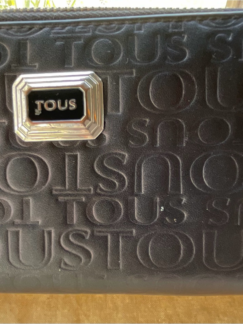 Tous Black Embossed Logo Wallet with Silver Plaque